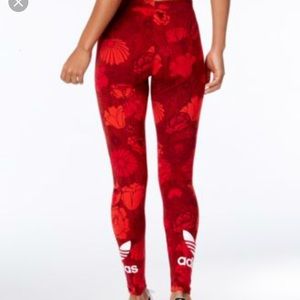 adidas red floral leggings